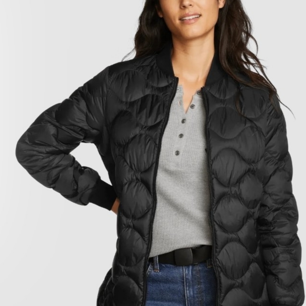 Women's Eddie Bauer Silver Quilted Down Jacket NWOT - Picture 1 of 4